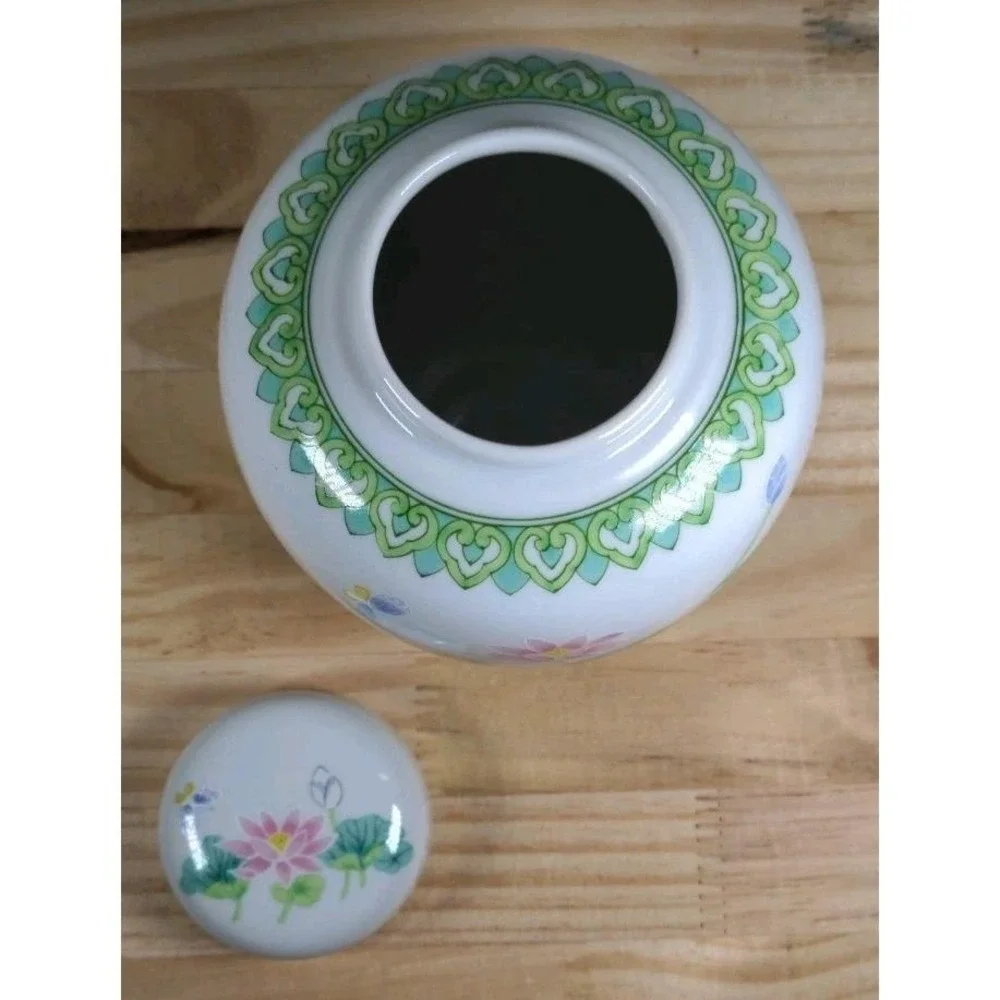 Vintage Otagiri Japanese Floral Ginger Jar Porcelain Lotus Garden Decor 6 Inch
